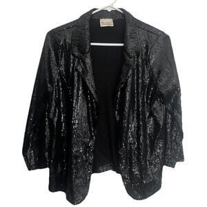 Black Sequin Drape Front Long Sleeve Blazer By Rebellious Size M
